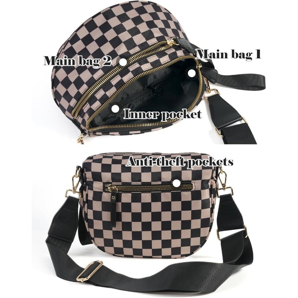 Women khaki Imported Polyester Checkered Crossbody Fanny Packs Belt Bum Bag - Picture 4 of 6